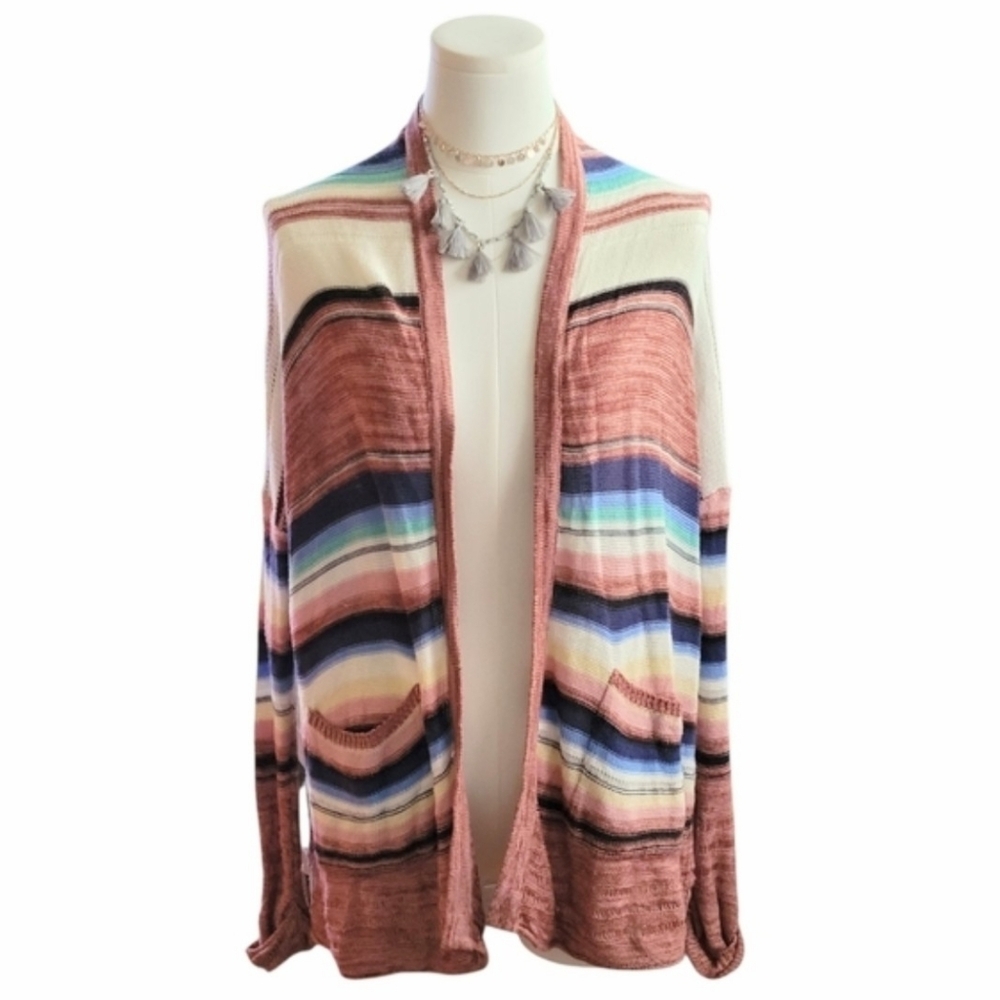 Billabong Vintage Striped Tan Blue Multicolor Sweater Wrap Size Small